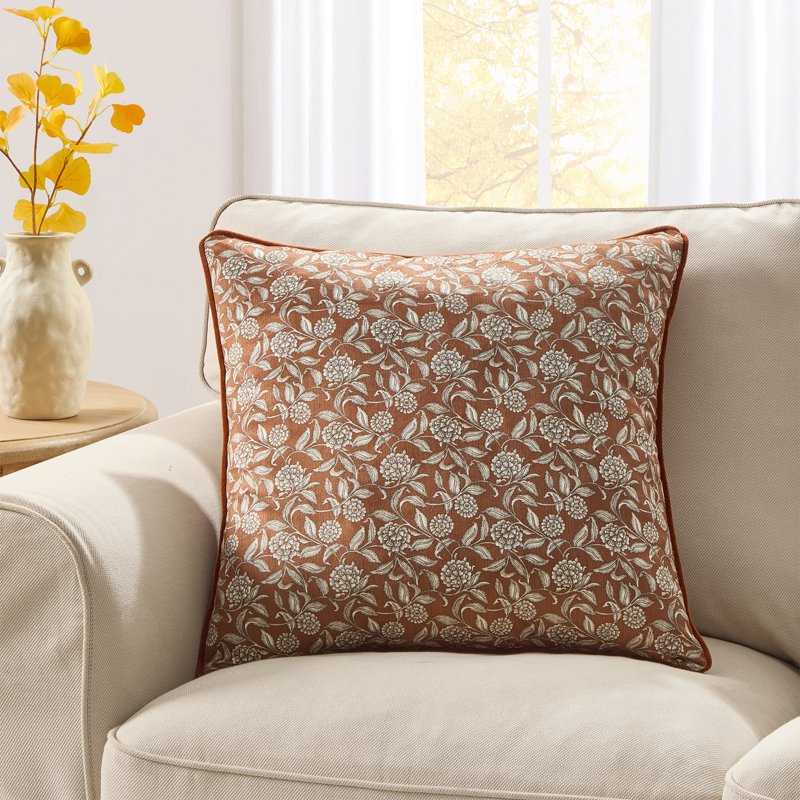 Ginger Floral Velvet Decorative Pillow 20x20 Inch - Farmhouse Style
