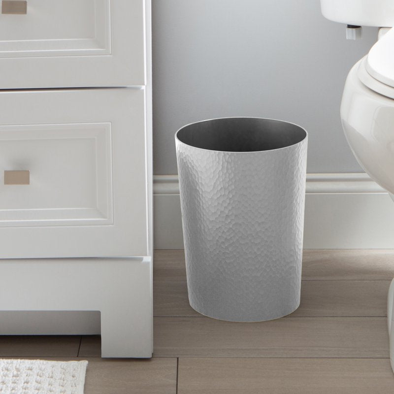 10 Liter Hammered Textured Plastic Trash Can - Silver