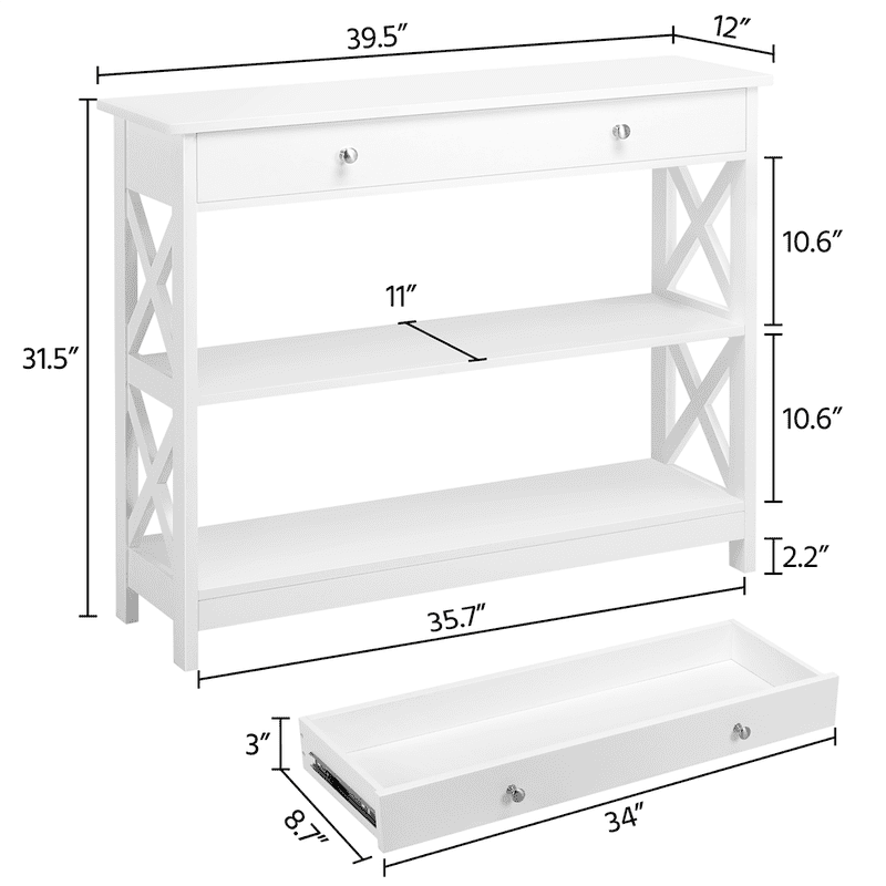 3-Tier Modern Console Table with Storage Drawer - Multiple Colors