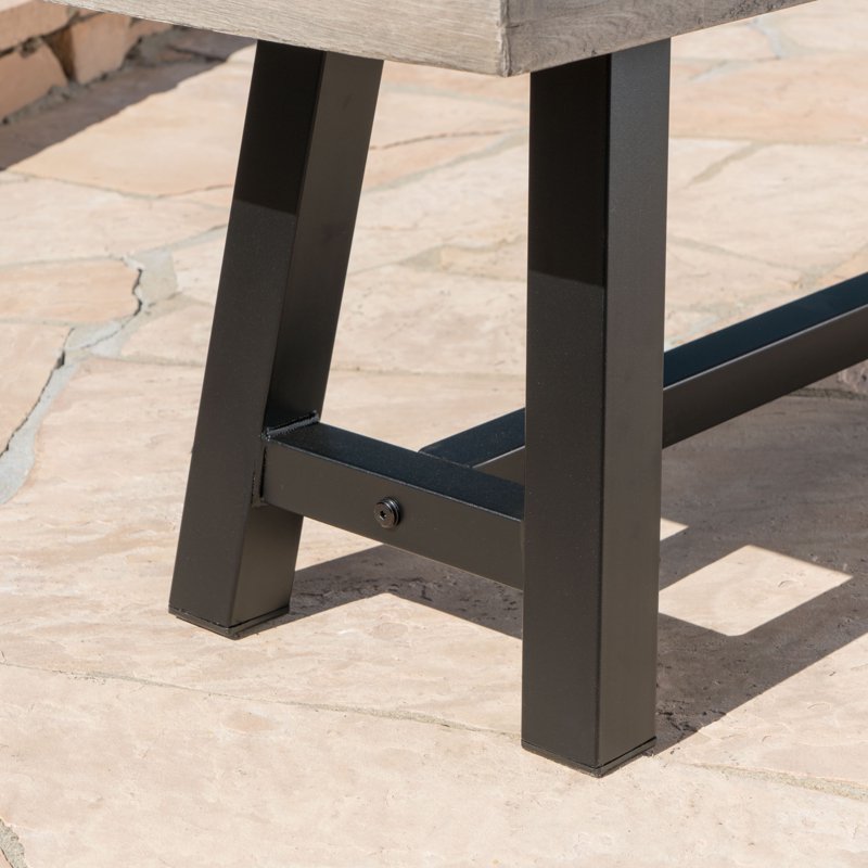 Outdoor Acacia Wood Bench - Sandblasted Light Gray/Black Rustic Metal