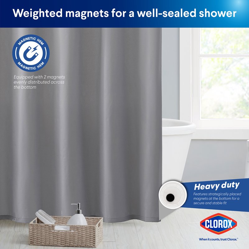 Waterproof Fabric Shower Curtain - Gray, 72x72 Inches with Weighted Magnets