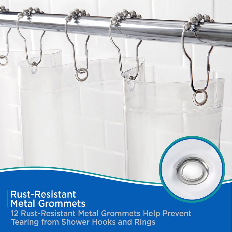 Heavyweight Clear PEVA Shower Curtain Liner - 70 x 72 Inches, Waterproof & Odorless, Rust-Resistant Grommets, Weighted Hem - Variation of Clear