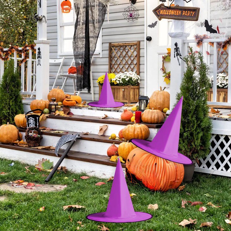 Halloween Wizard Hat Decor - Hanging Purple Polyester Witch Hat for Outdoors - Variation D