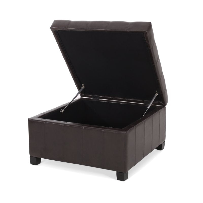 Contemporary Tufted Leather Storage Ottoman - Brown