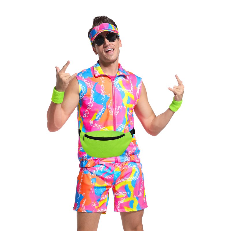 XXL 80s Men Workout Costume Halloween Cosplay Outfit Party Clothing
