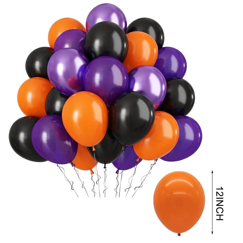 Halloween & Birthday Latex Balloons Set - Black & Orange Confetti, 30pcs - Variation B