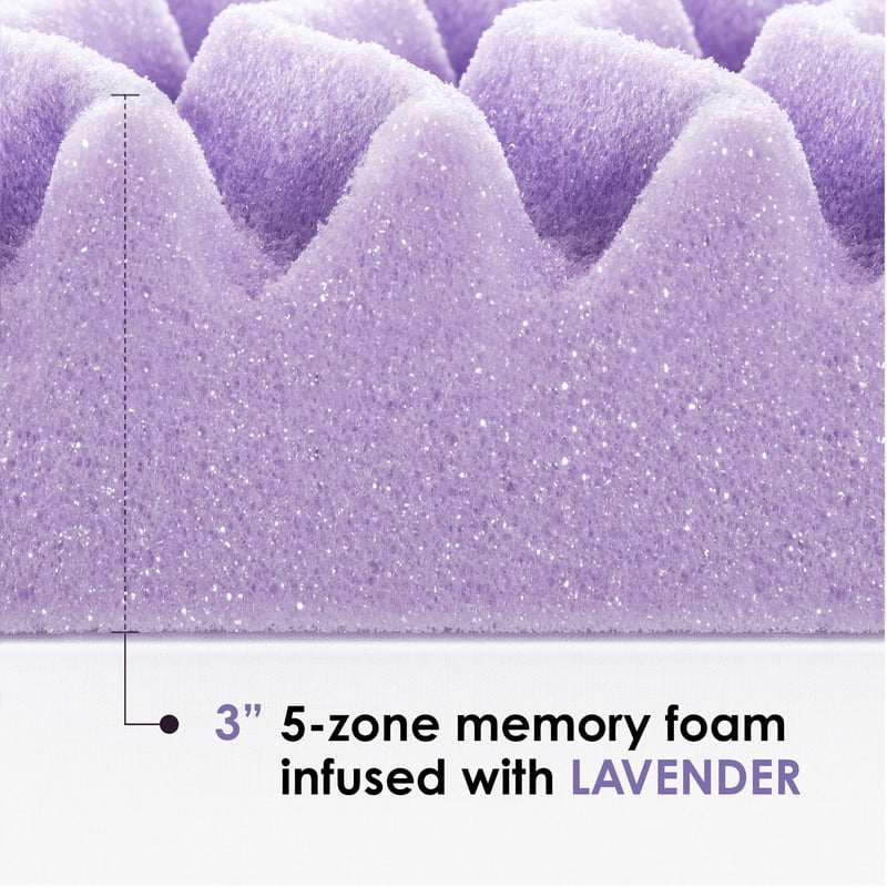 King 3-Inch 5-Zone Memory Foam Mattress Topper with Lavender Infusion
