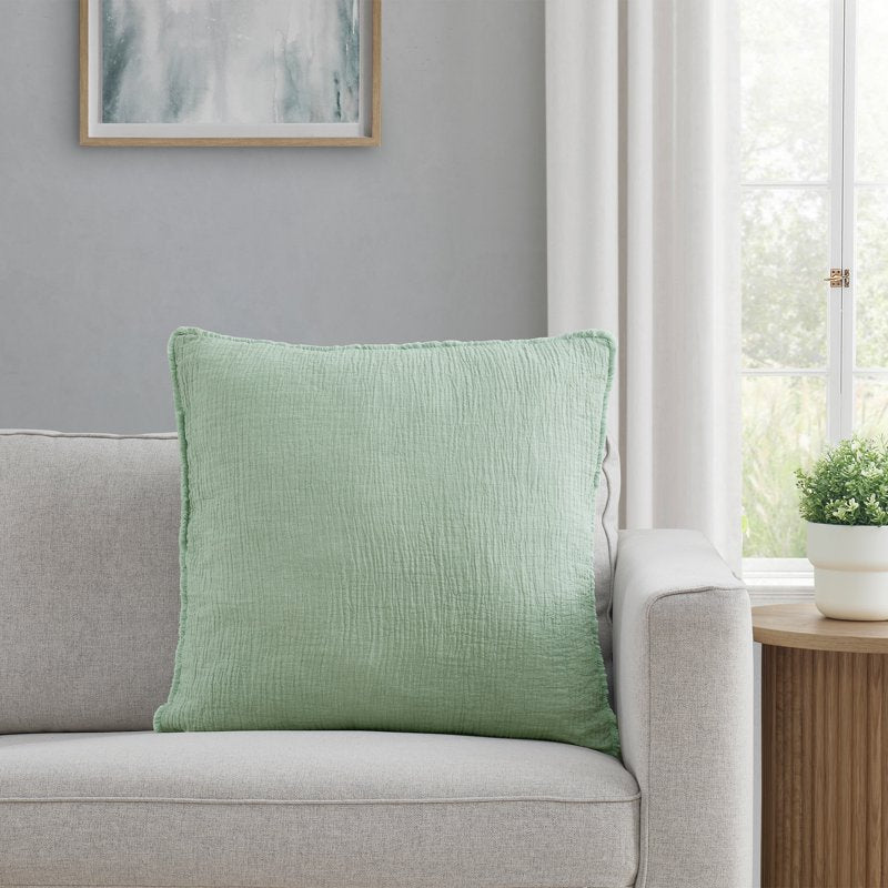 Oversized Cotton Gauze Fringe Throw Pillow - Seafoam Green, Soft Sea - 22x22"