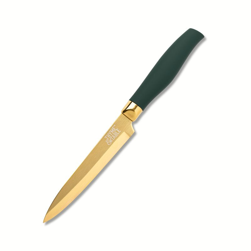 7-Piece Slim Block Knife Set - Green & Gold Blades