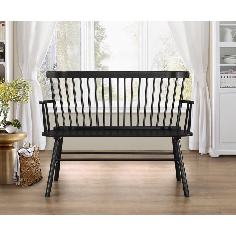 Jerimiah Spindleback Bench - Black, Solid Wood Construction
