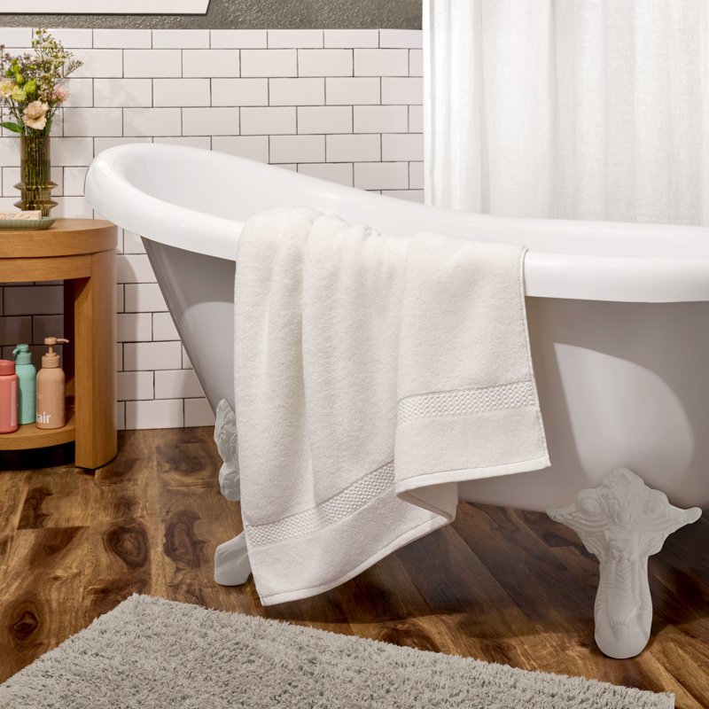 Beautiful by Drew Barrymore 6-Piece Dobby Cotton Bath Towel Set - Off White - Sage Green Variation