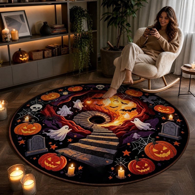 Halloween Optical Illusion Round Rug - Ghost & Haunted Scene A008-1PC