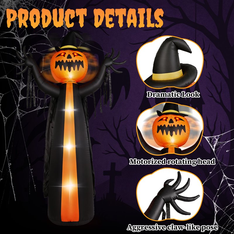 10 FT Halloween Inflatable Pumpkin with Turning Head Outdoor Decoration