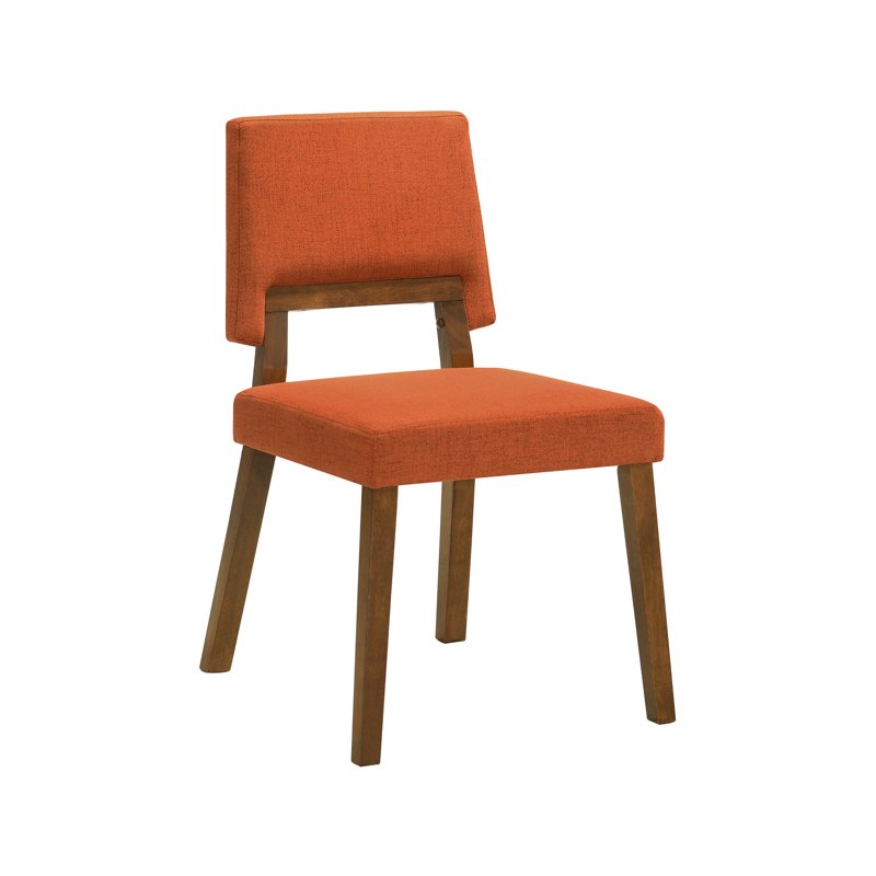 Wood Dining Chairs Set of 2 - Walnut Finish with Orange Fabric