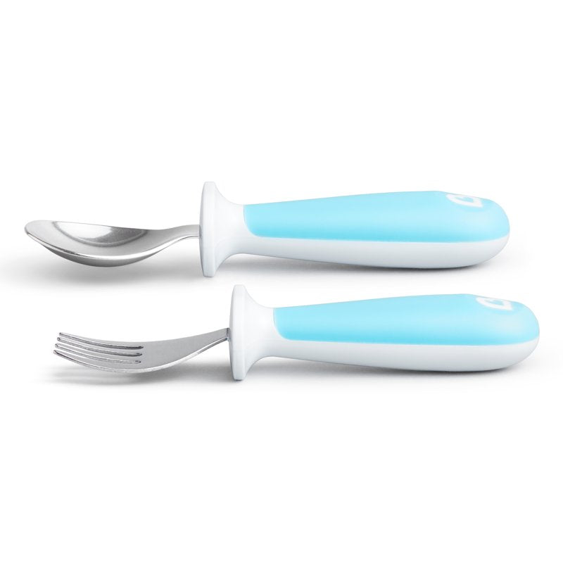 Toddler Fork & Spoon Set - Ergonomic Blue Utensils