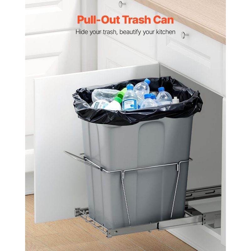 Pull-Out Trash Can - 35QT Under-Sink Waste Bin with Metal Slides