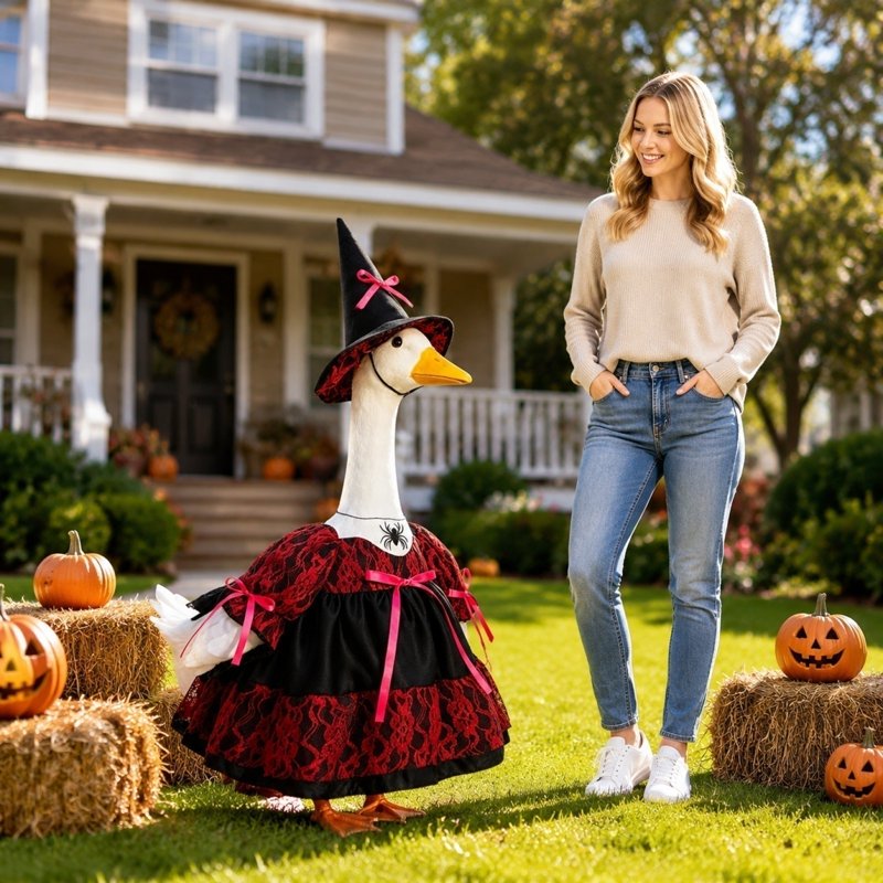 Wizard Witch Halloween Goose Costume for 23In Cement or Plastic Geese - Variation H