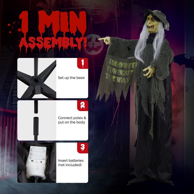 6 Ft Life Size Witch Halloween Decoration - Animated Sound & Motion Activated Outdoor Display
