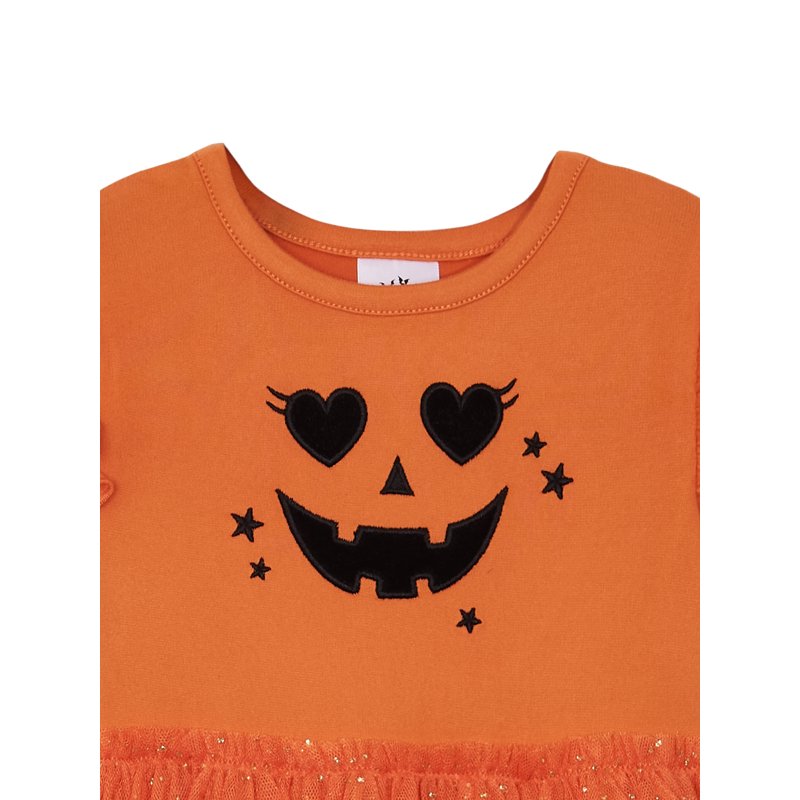 Toddler Girl Halloween Tutu Dress with Ruffle Long Sleeves - Size 18M Orange Yam