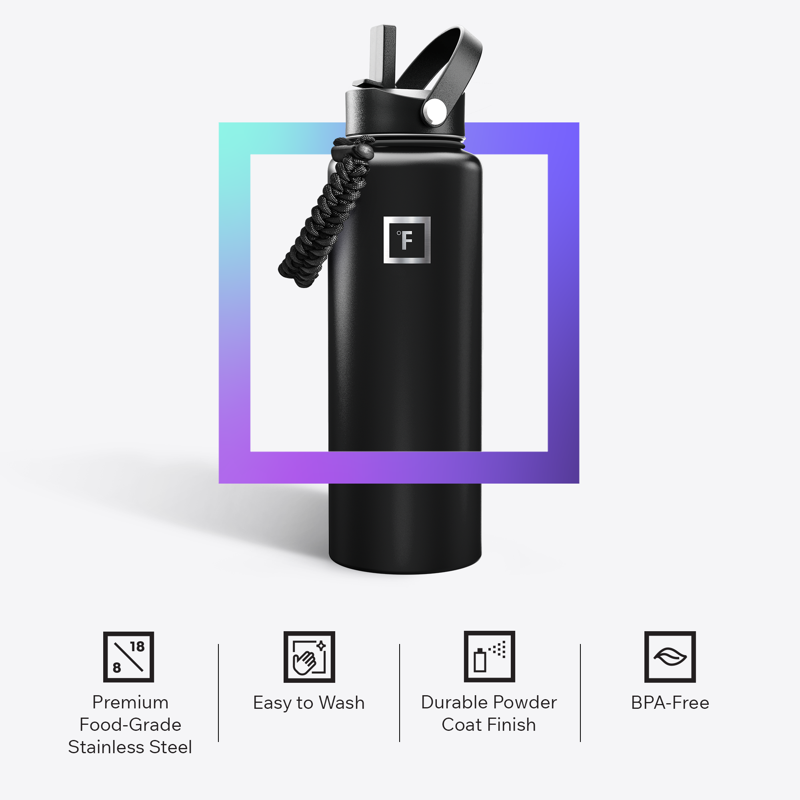 40 oz Stainless Steel Water Bottle - Midnight Black