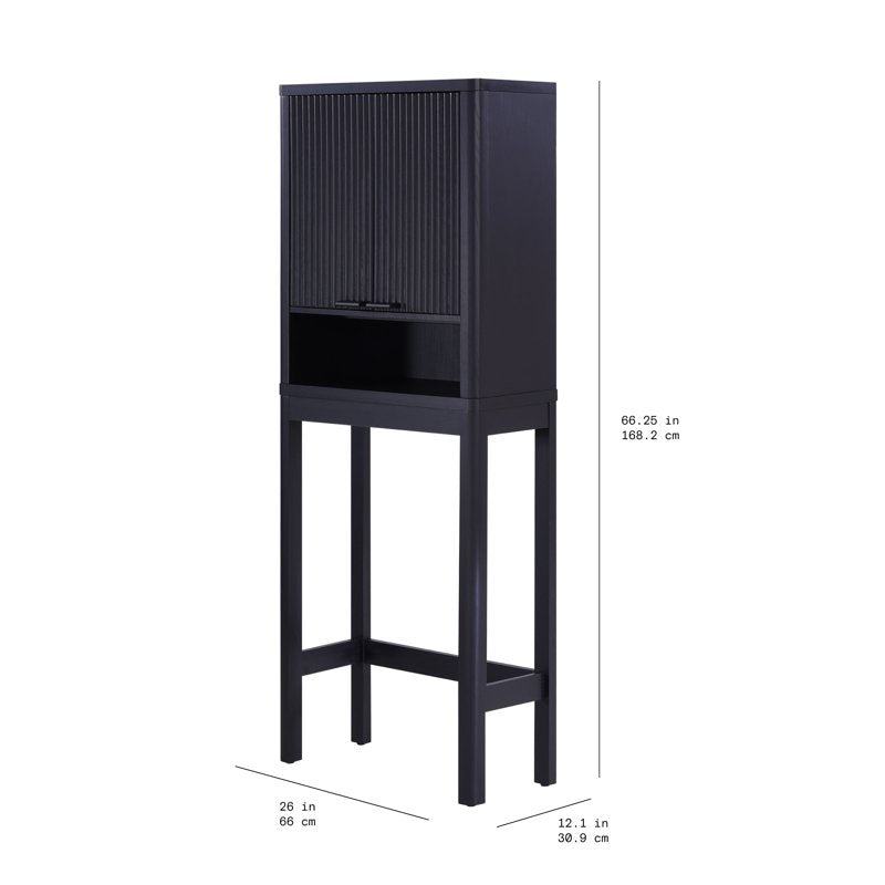 Over-the-Toilet Storage Cabinet - Fluted Design, Rich Black Finish, Adjustable Shelf