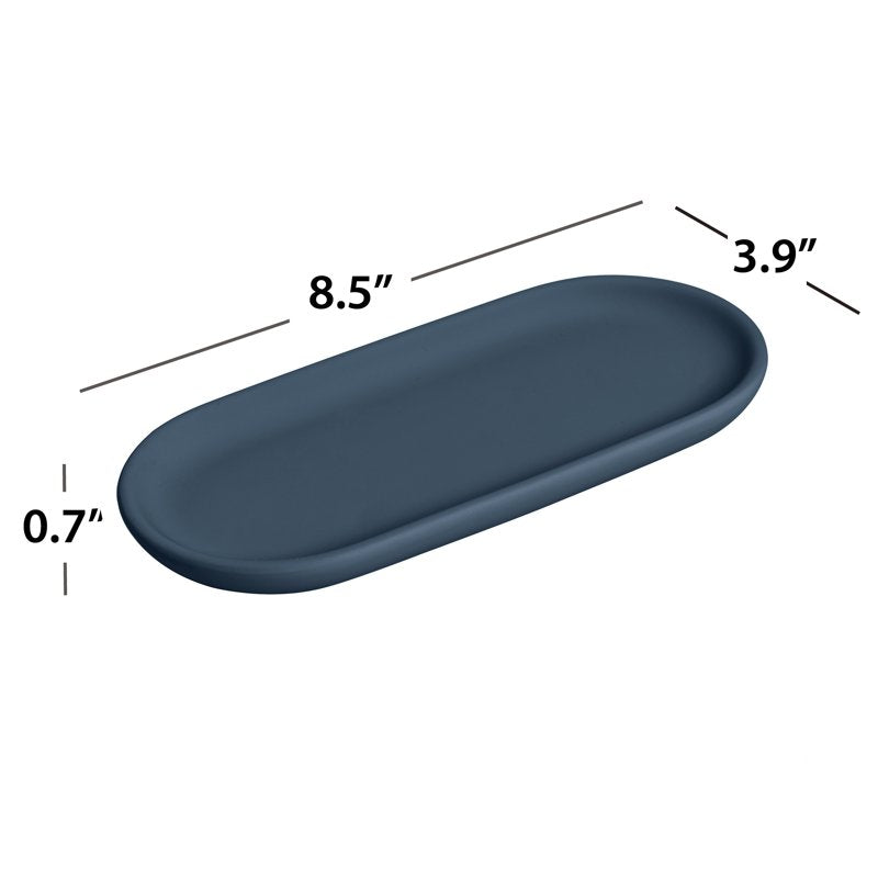 Ceramic Tray with Soft Touch Finish - Blue Grey