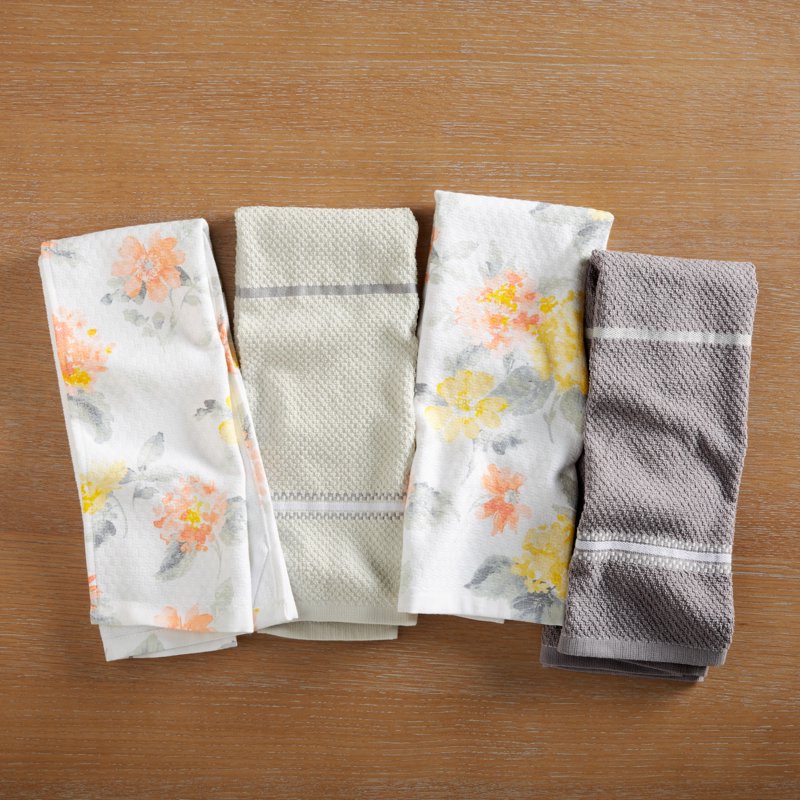 Amber Floral Kitchen Towel Set - Yellow/Coral, 2-Pack