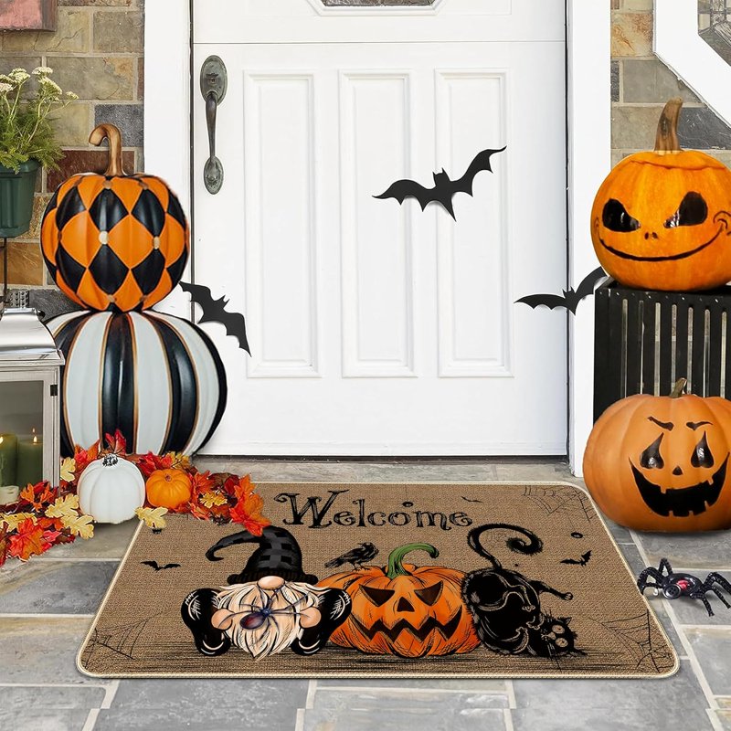 Halloween Door Mat Pumpkin Cat Gnomes Non-Slip Washable 31.5x19.7 Inch