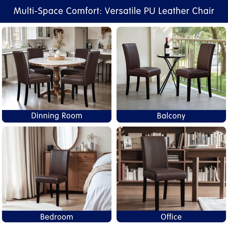 Faux Leather Dining Chairs Set of 4 - Black Parsons Style