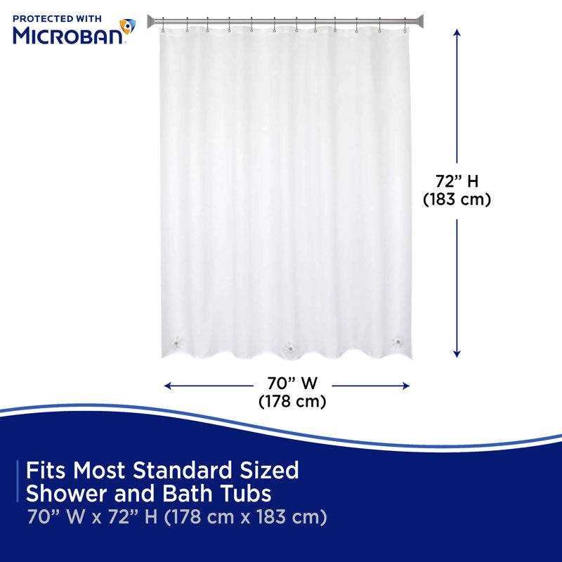 Heavyweight PEVA Shower Liner with Microban Protection - White, 70x72 Inches
