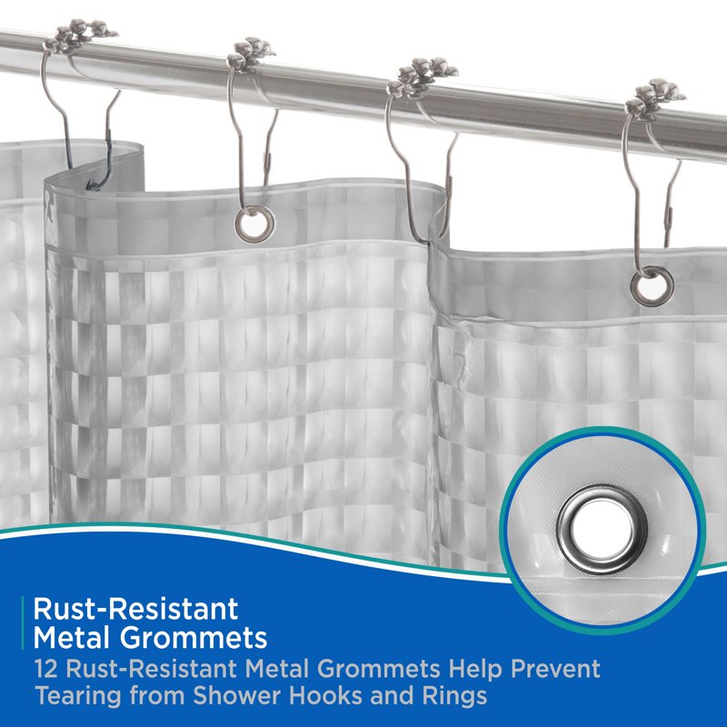 Kenney Medium Weight Embossed PEVA Shower Curtain Liner - Gray, 70x72 Inches
