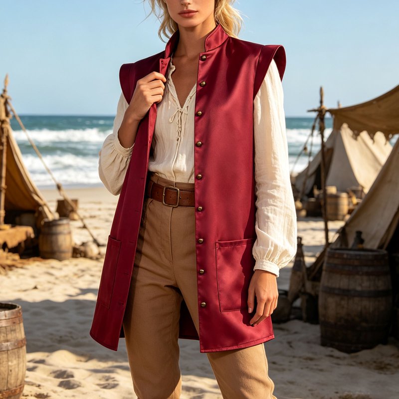 Men's Sleeveless Pirate Jacket Halloween Costume - Red, Size S