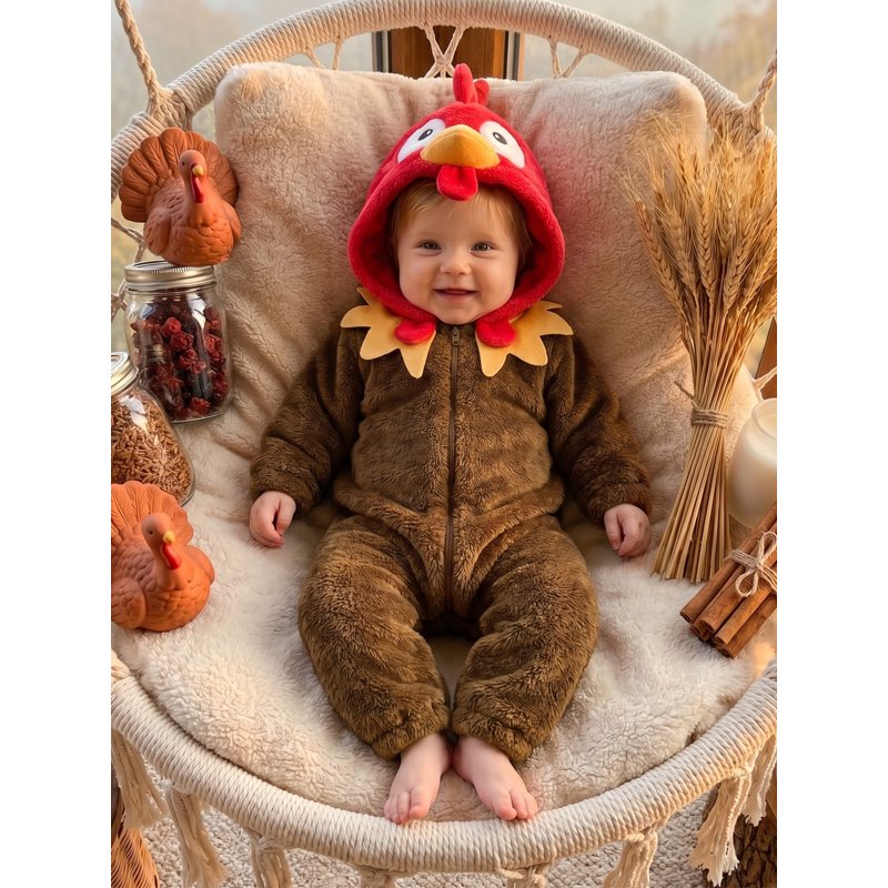 Yellow Toddler Baby Turkey Costume - Unisex Fall Winter Fleece Jumpsuit, 18-24 Months