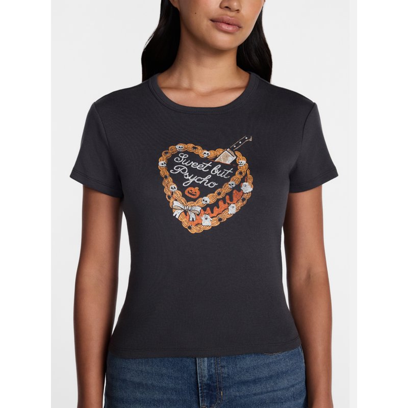 Halloween Women's Sweet But Psycho Graphic T-Shirt with Short Sleeves XS Phantom