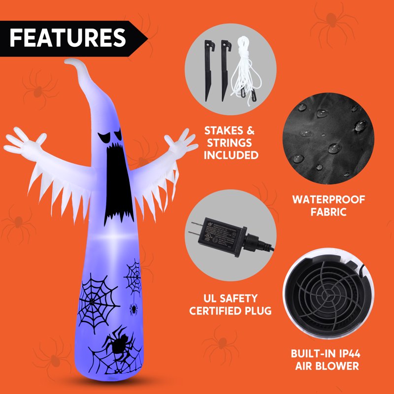 Giant 12 Ft Halloween Inflatable Ghost with Colorful Flashing Flame Lights - Yard Decor