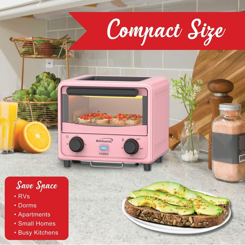 500-Watt Mini Toaster Oven - Stainless Steel - Pink