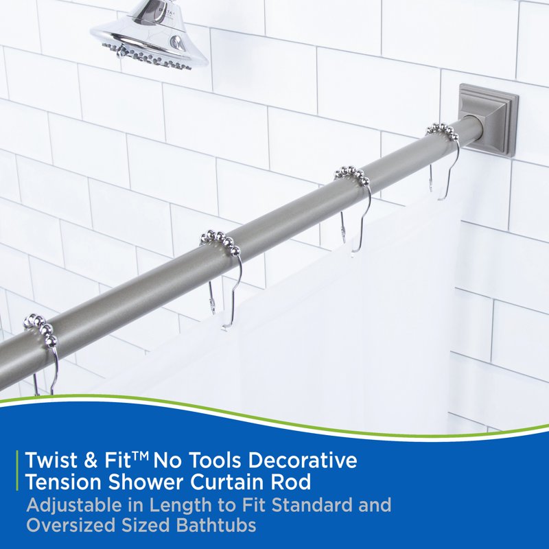 Adjustable Rust-Resistant Steel Shower Curtain Rod - No Tools Needed, 42-72 Inch, Pewter Finish