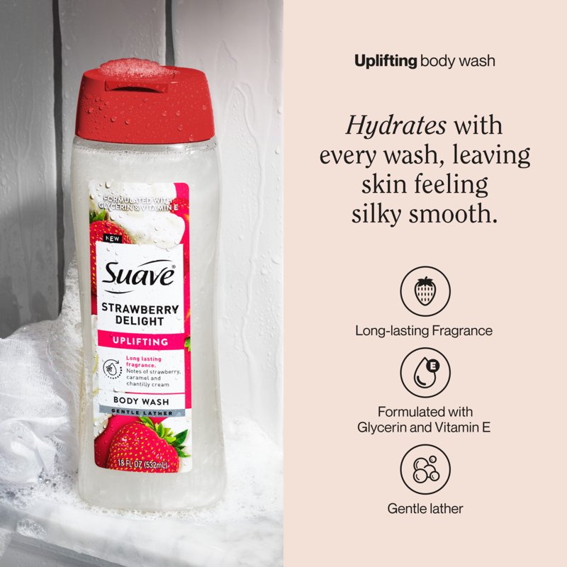 Strawberry Delight Uplifting Body Wash with Glycerin & Vitamin E - 2 Pack