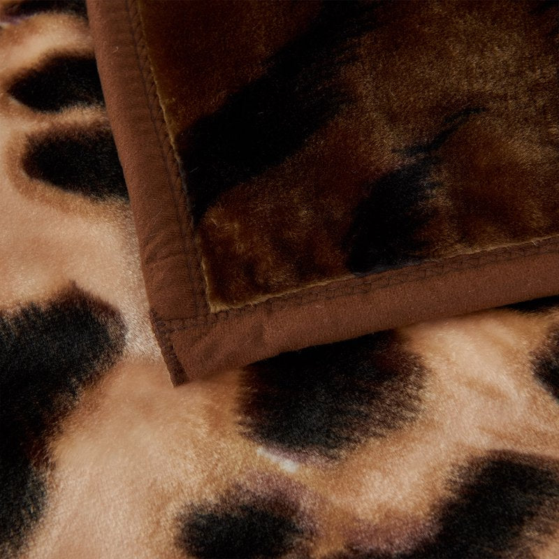 Full/Queen Microfiber Fleece Blanket with Leopard & Tiger Patterns - Warm & Soft, 75x87, 5LB - Brown Variation