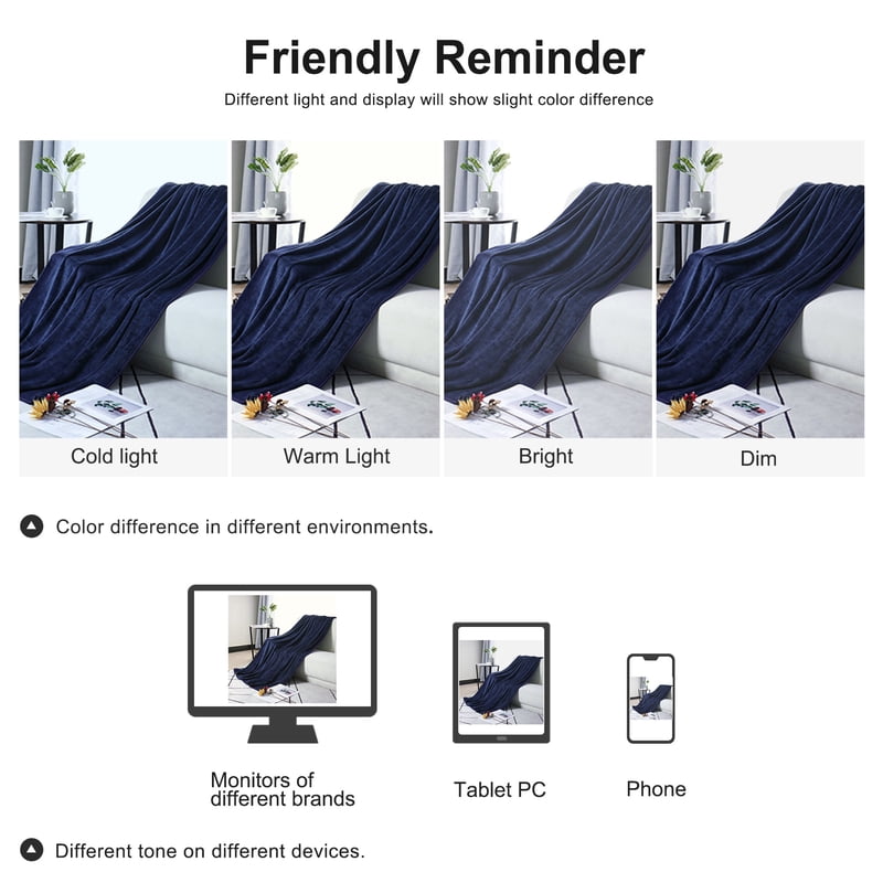 Twin XL Flannel Fleece Blanket - Soft Luxury Hemmed Navy Blue
