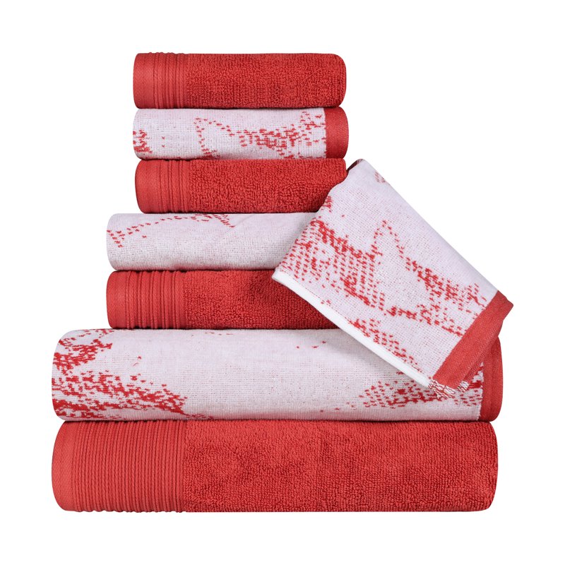 Superior Cotton Assorted Solid and Marble Towel Set - Terra Cotta, 8 Pieces