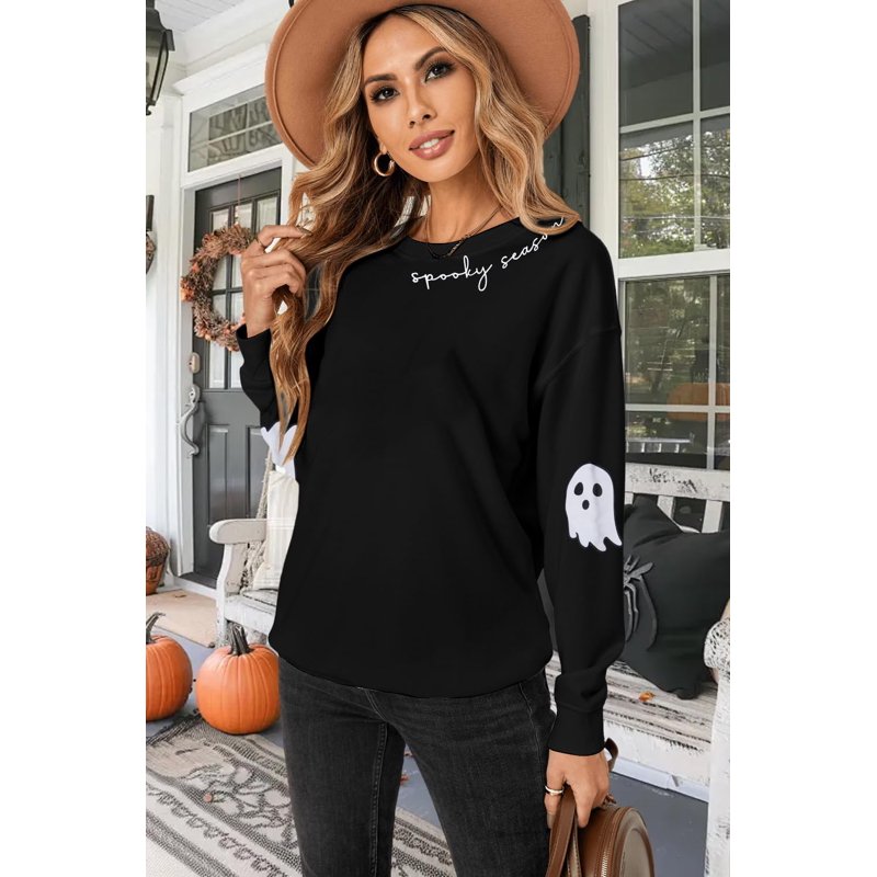 KimSoong Women's Halloween Ghost Graphic Crew Neck Sweater - Black, L