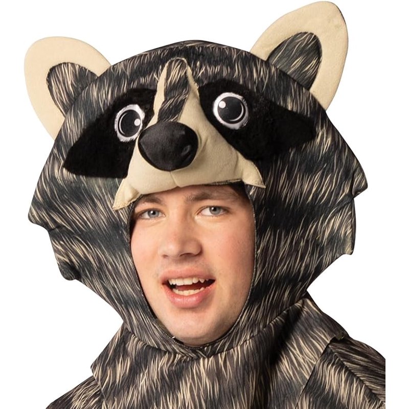 Adult Racoon Halloween Costume with Realistic Print and Open Face Design
