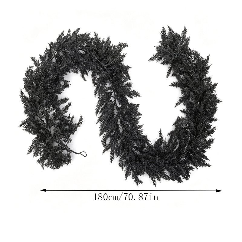 Rattan Garland Vines - 70.87in Black Cedar Halloween Decor with Dark Rose Leaves