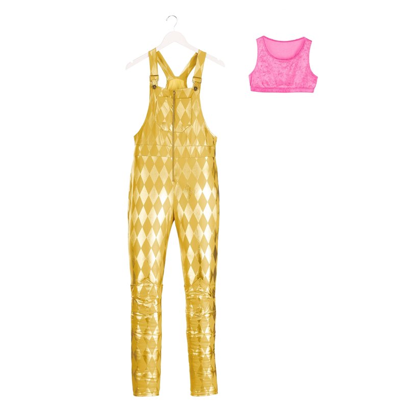 Women's Harley Quinn Gold Overalls Costume S - Super Villain Outfit