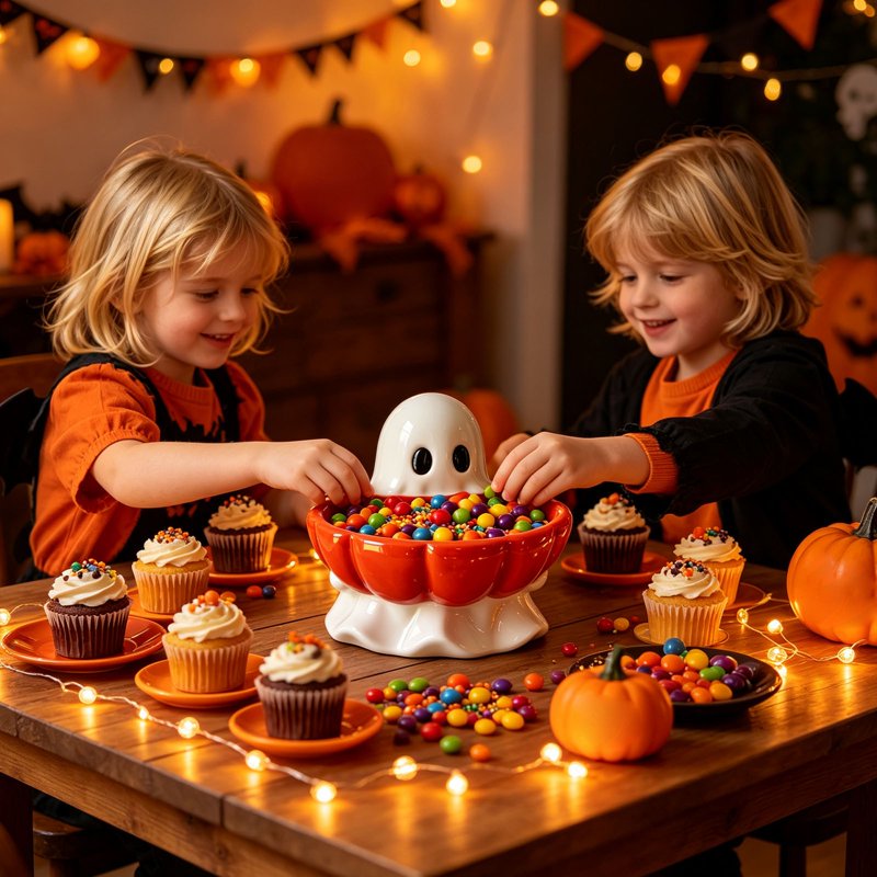 Halloween Ghost Pumpkin Candy Bowl - Cute Ceramic Ghost Figurine with Snack Dish - Variation #023