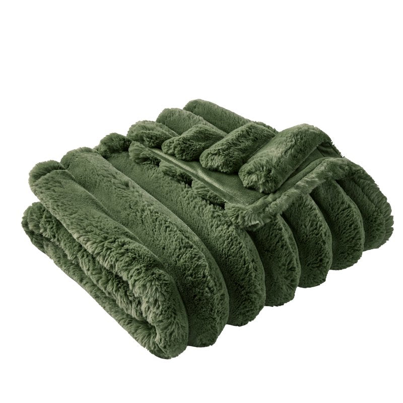 Reversible Faux Fur & Micromink Throw Blanket - Channel Cypress Tree Pattern, 50x72 in - Violet Gem