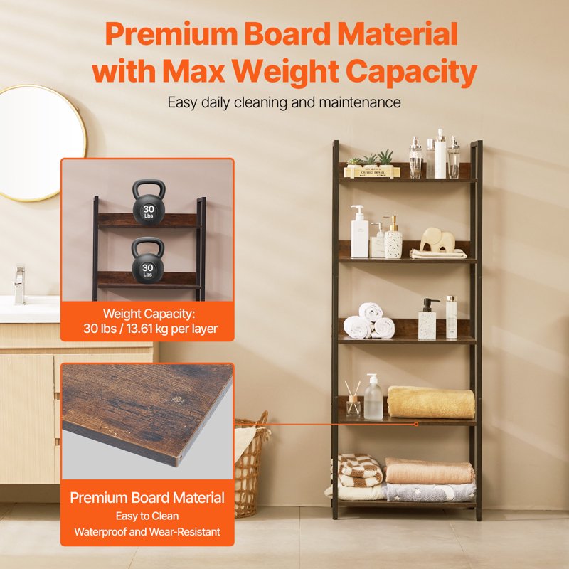 5-Tier Metal Bookcase - Industrial-Style Shelving Unit
