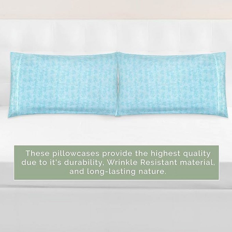 Ultra Soft Floral Pillowcases Set of 2 - Microfiber, Standard/Queen, Wave Aqua