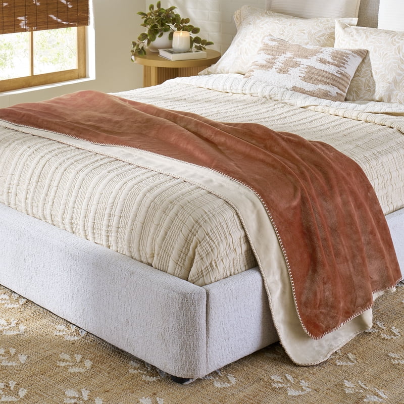 Reversible Plush Blanket for King Bed - 108 x 96 Inches, Bonded 2-Tone Design